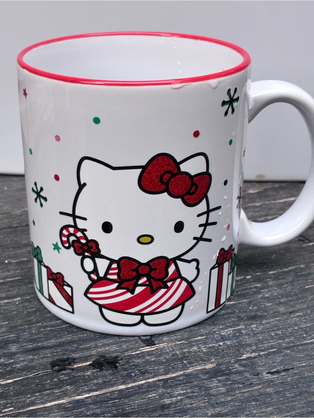 Hello Kitty White Ceramic Mug with Red Glitter Accents